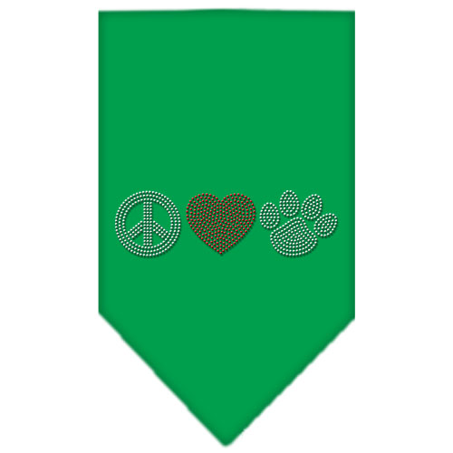 Peace Love Paw Rhinestone Bandana Emerald Green Large